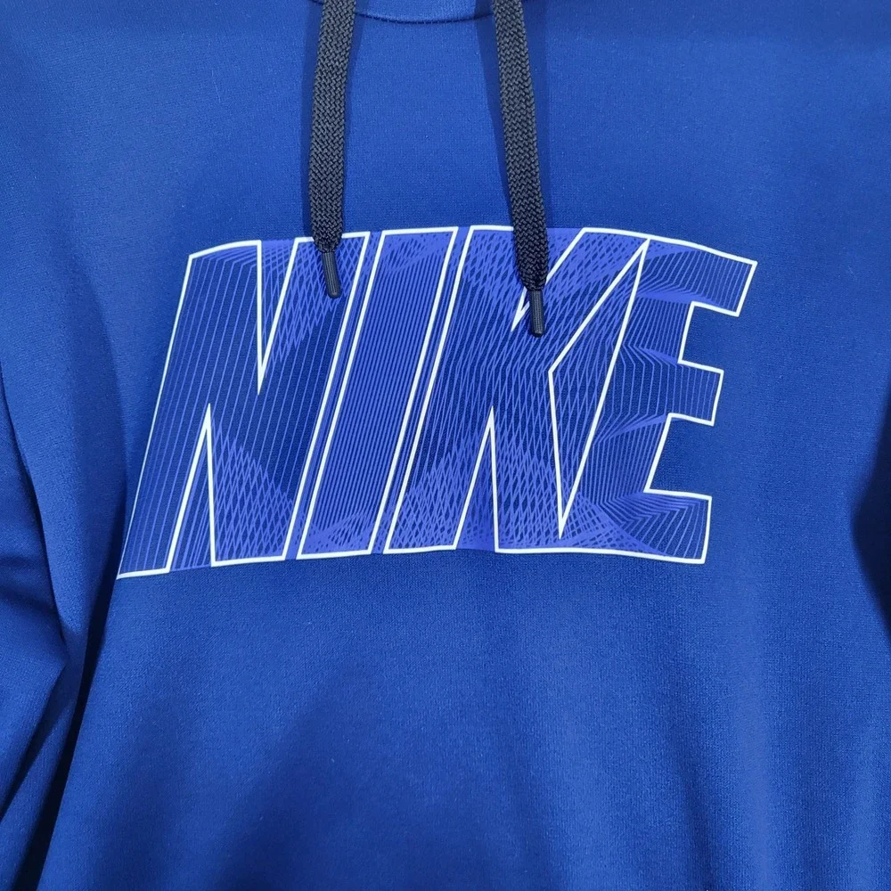 Nike Hoodie Mens Medium Blue Dri-FIT Pullover‎ Sweatshirt Graphic Logo